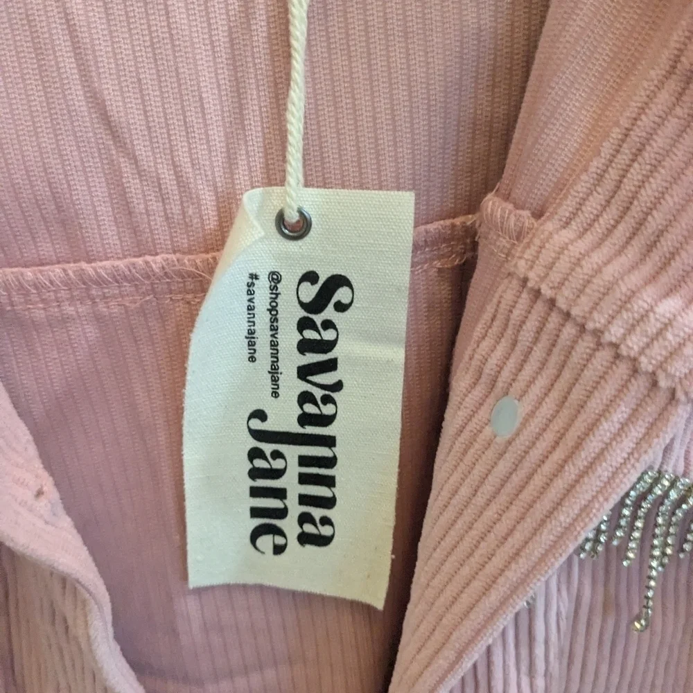 NWT Savanna Jane Pink Corduroy Jacket with Rhinestone Fringe Detail - Picture 5 of 7